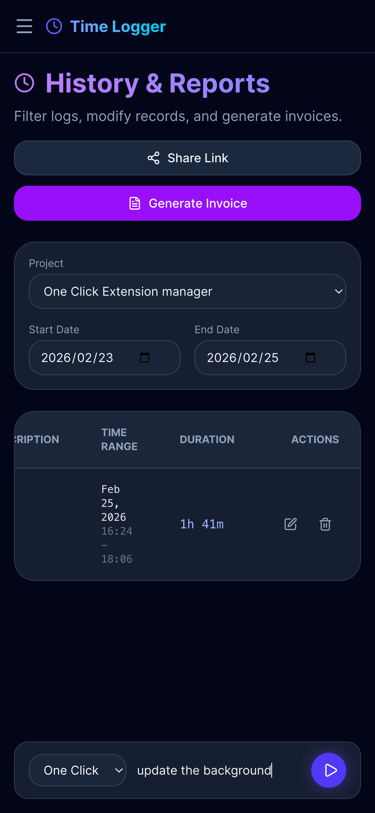 Invoice and report view