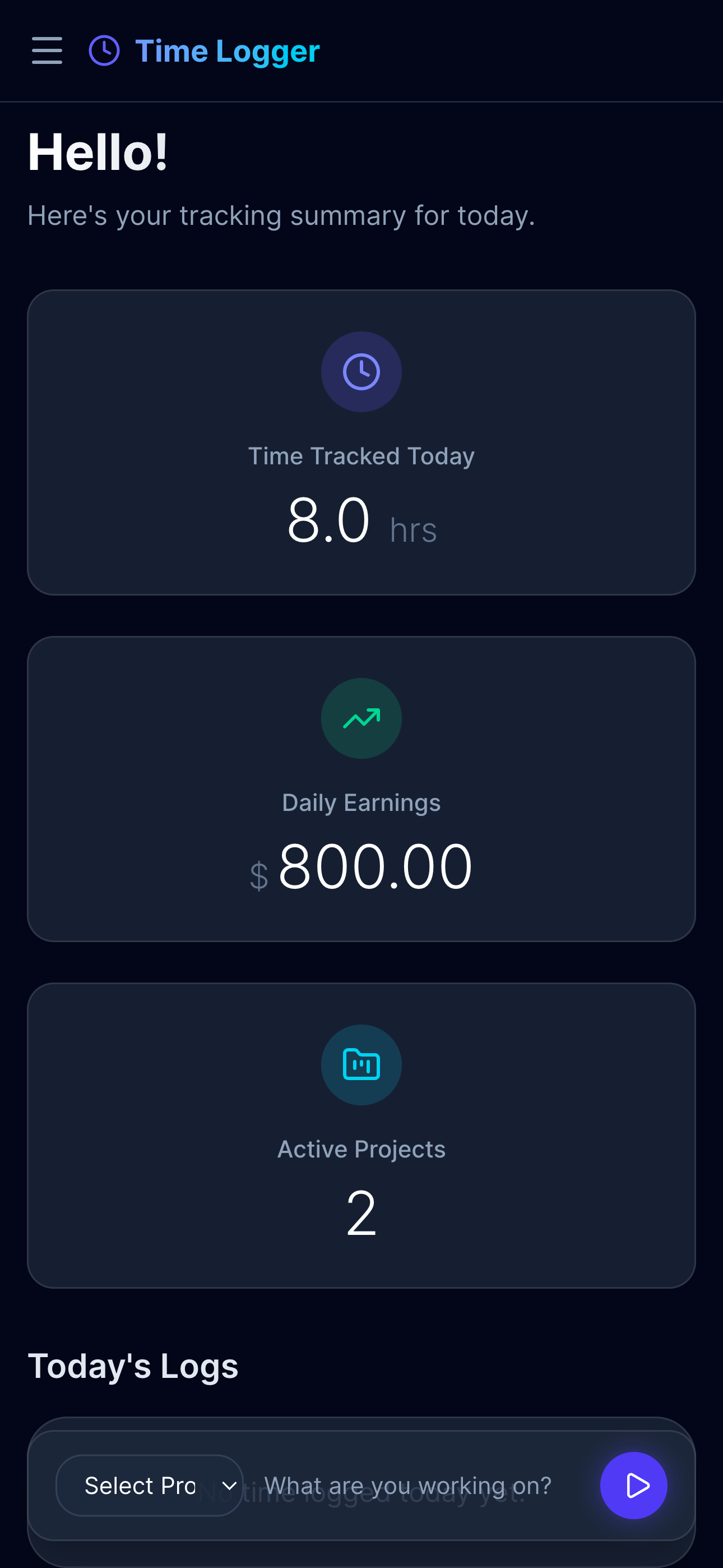 Time logger dashboard